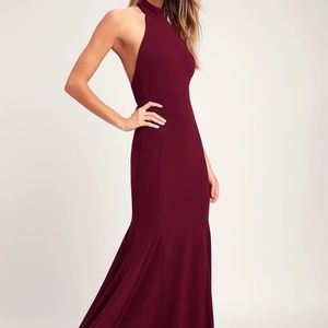 Elegant Burgundy Halter Dress